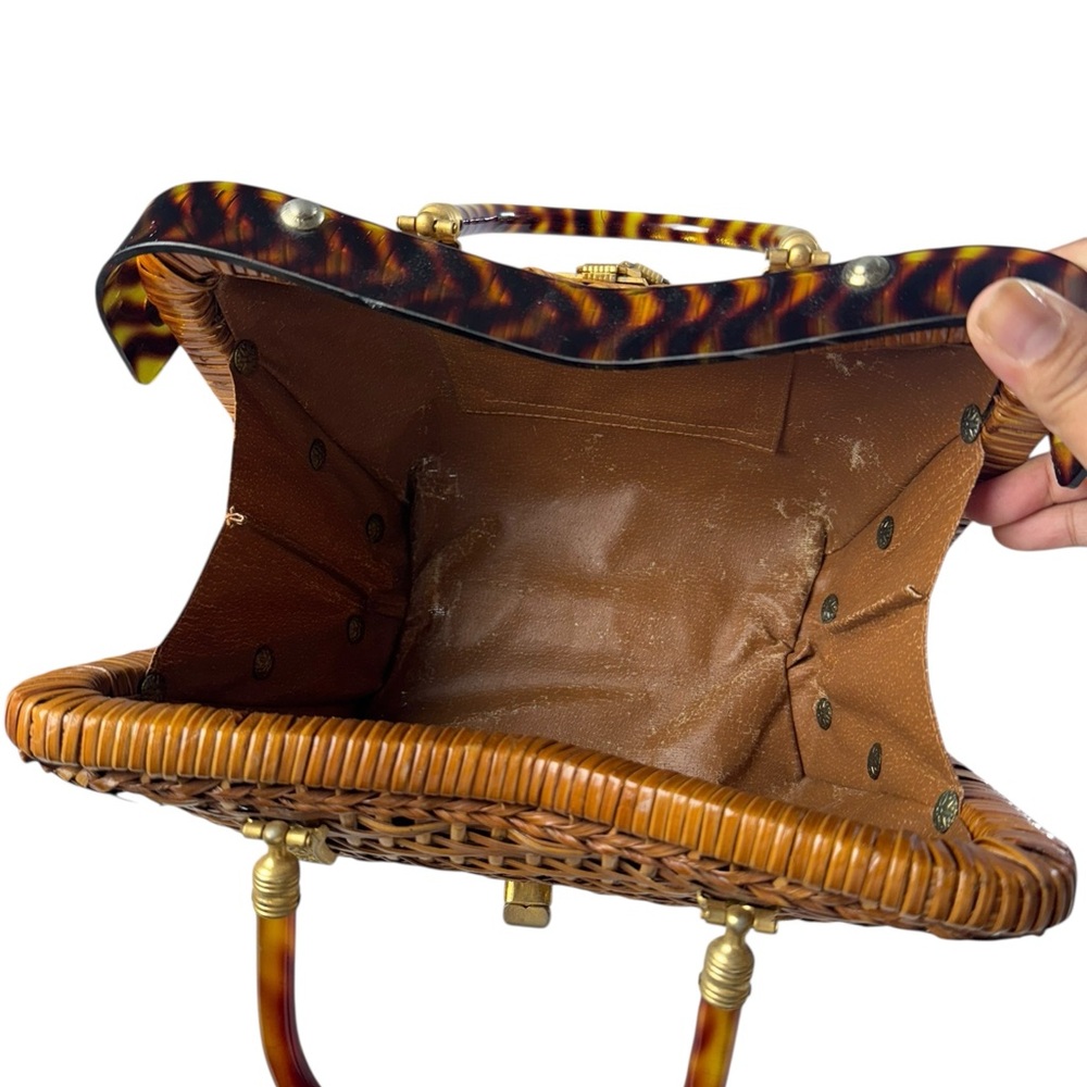 Vintage 80s Elegant Brown Woven Handbag - Picture 10 of 10